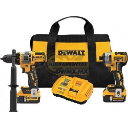 KIT COMBINADO CON TALADRO DE MARTILLO Y DESTORNILLADOR 20V MAX, 5.0AH DEWALT DCK2100P2