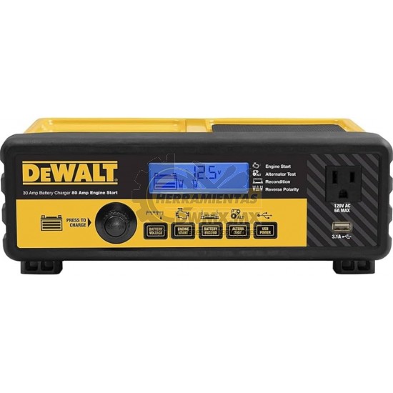 CARGADOR DE BATERIA PORTATIL PARA AUTOMOVIL DE 30 AMPERIOS DEWALT DXAEC801B